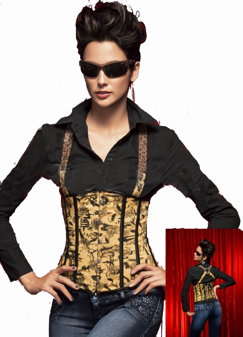 Black and yellow printed underbust boned corset